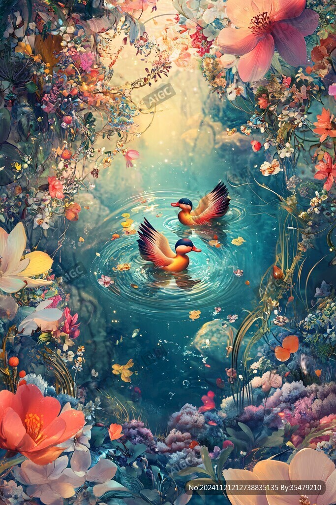 百合花春天蝴蝶飛鳥
