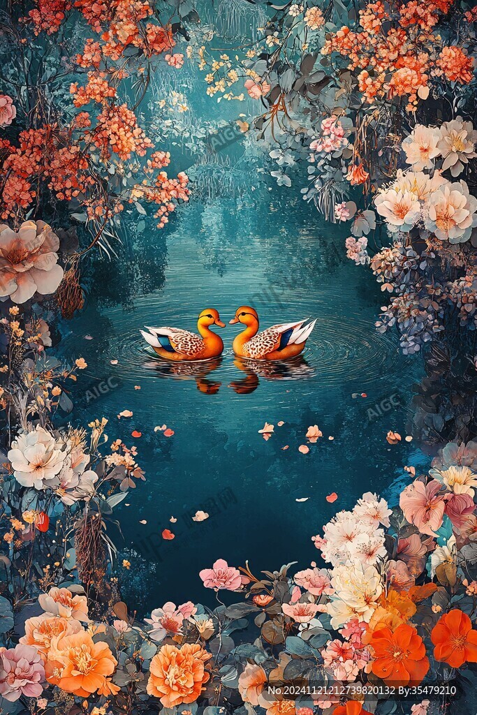 湖面鴛鴦湖面水鳥(niǎo)