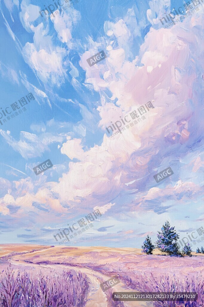 薰衣草風景油畫