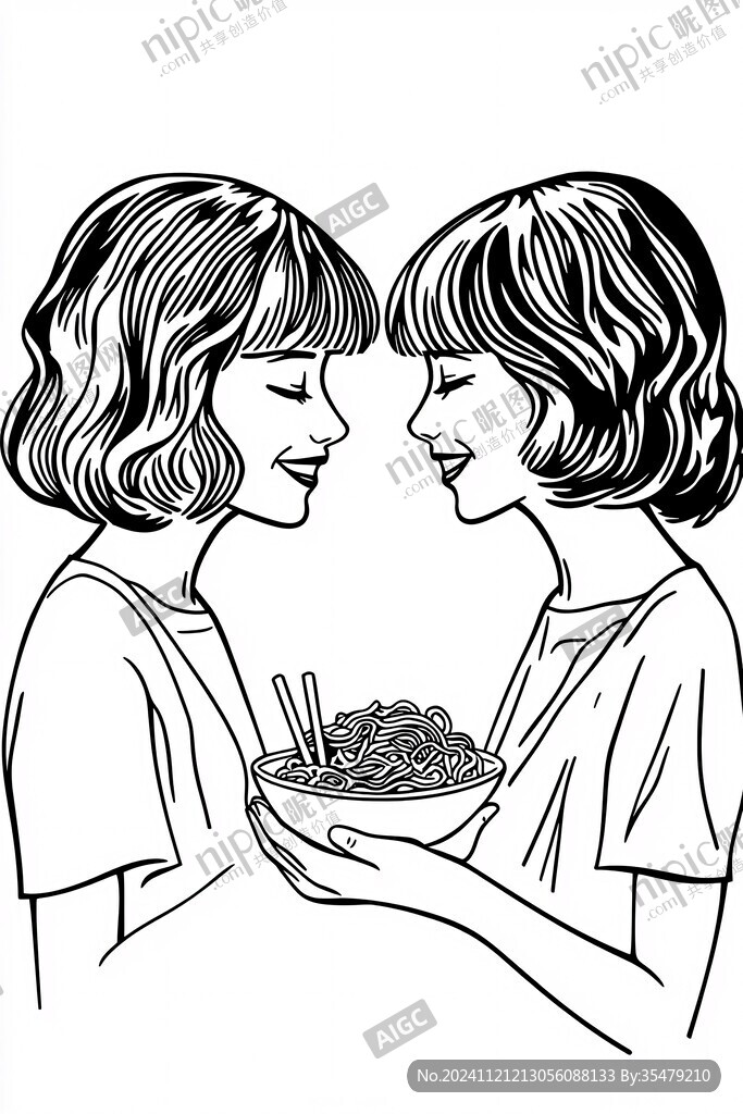 吃面條線稿