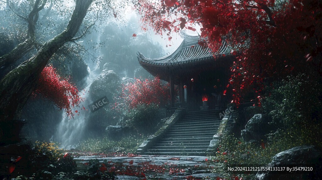 中式民居紅楓樹