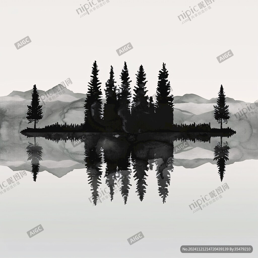 水墨山水倒影禪境