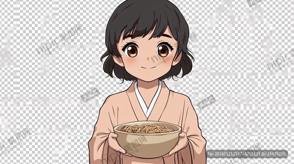 吃面條的卡通女孩