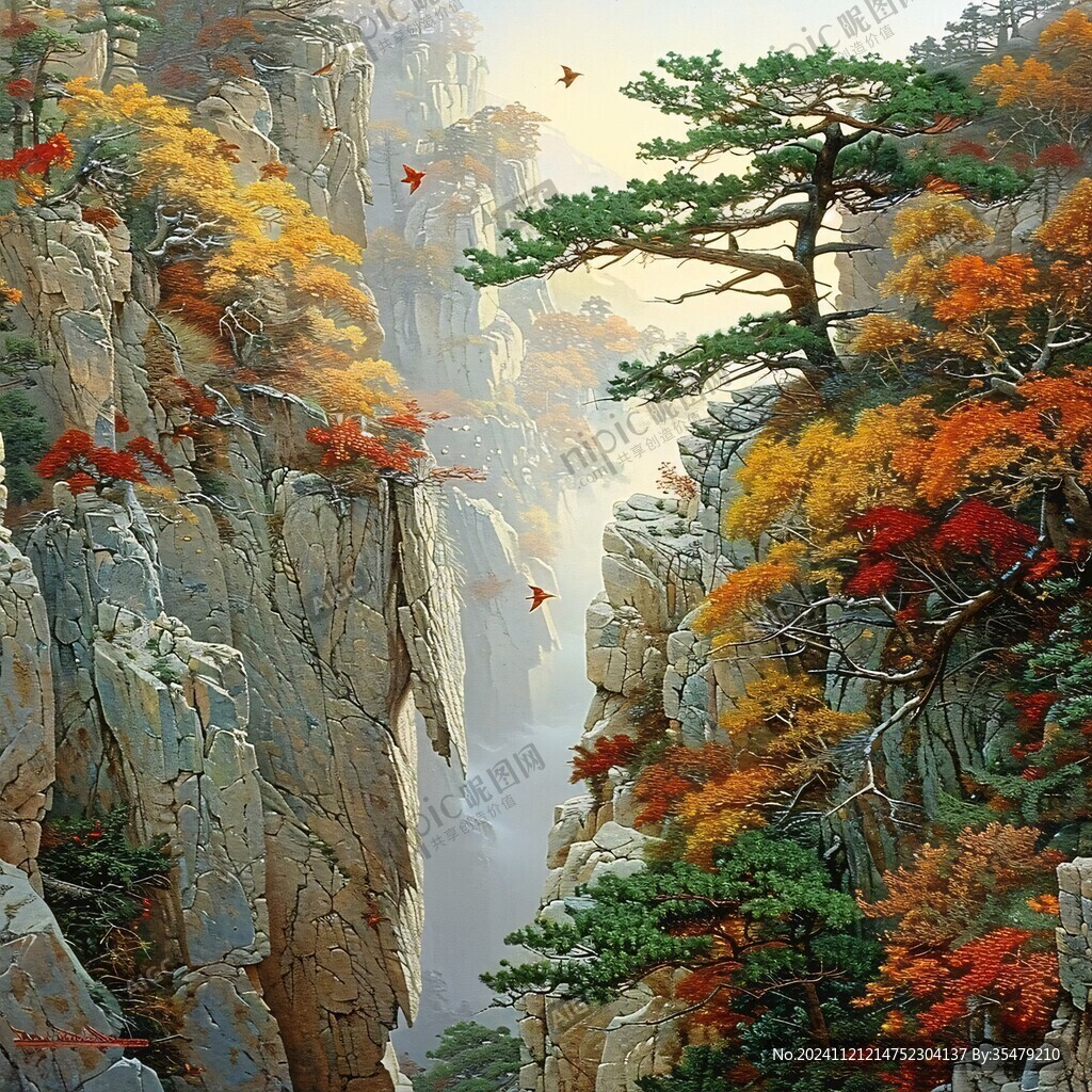 迎客松油畫