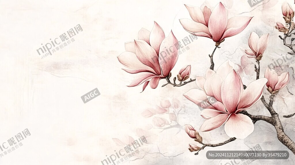 水彩木棉花插畫背景墻