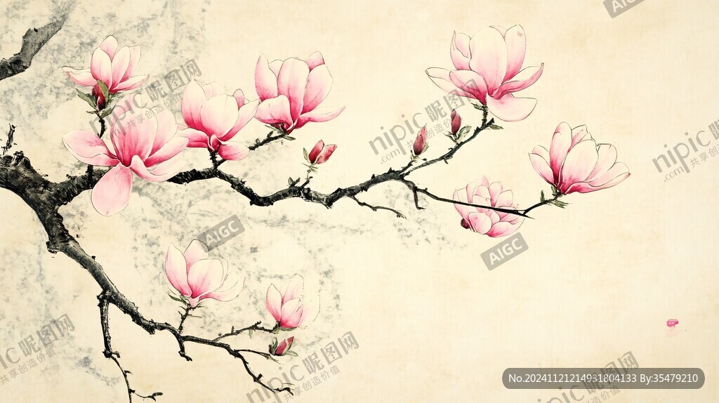 辛夷花插畫