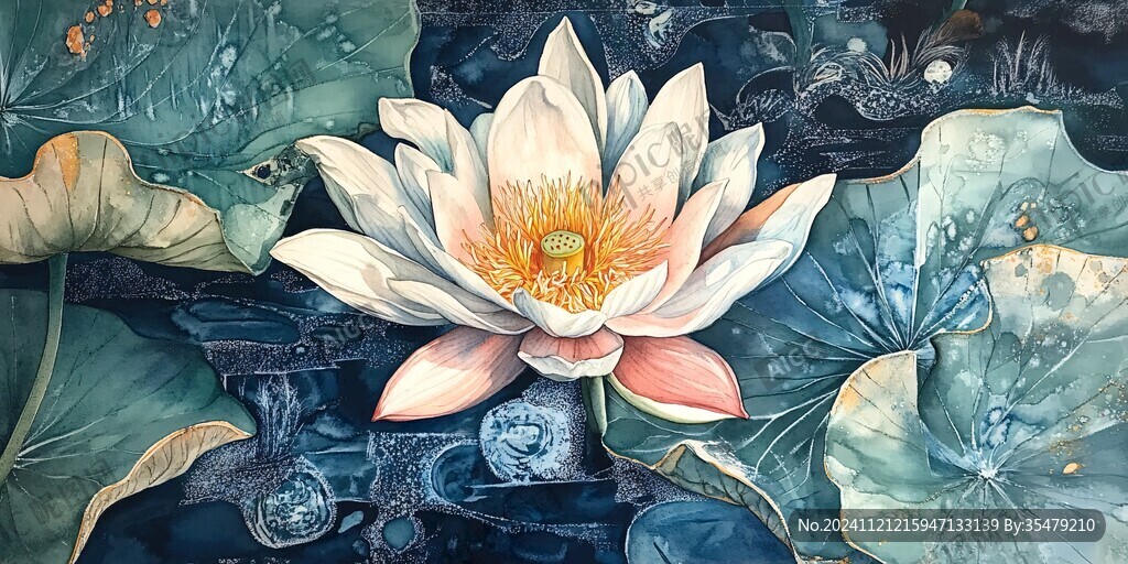 藍色荷花壁畫