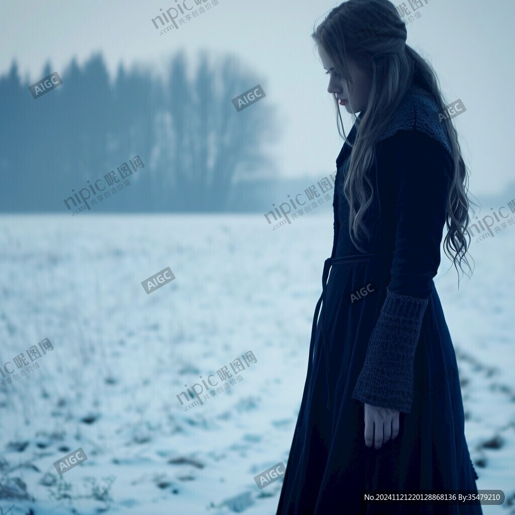 雪中美女背影