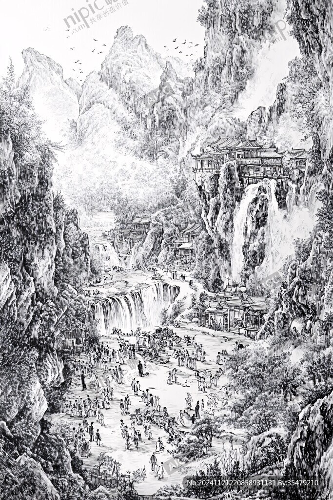黑白畫(huà)手繪山水畫(huà)