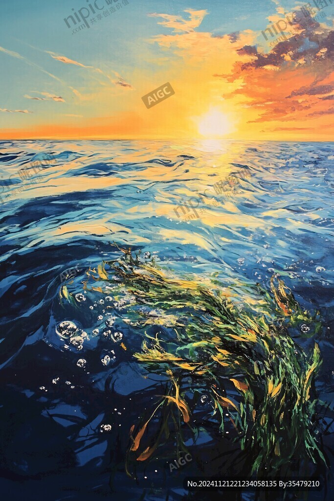唯美大海彩色水草