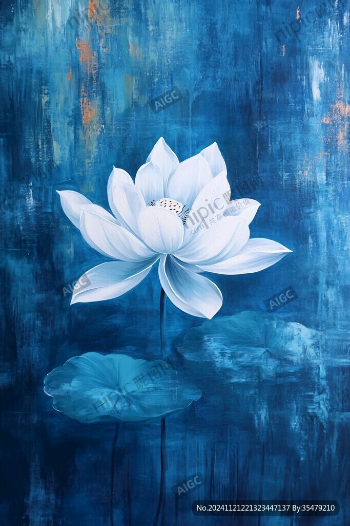 藍(lán)色荷花壁畫