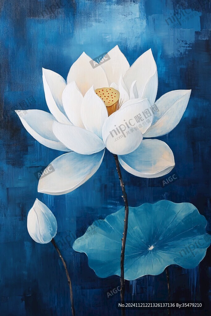 藍(lán)色荷花壁畫