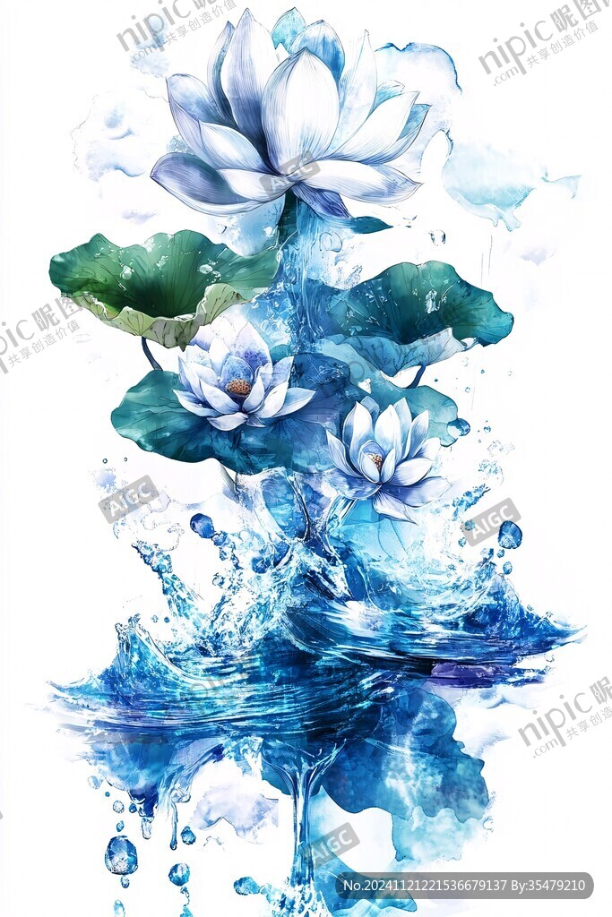 夢幻蓮花荷花水紋圖