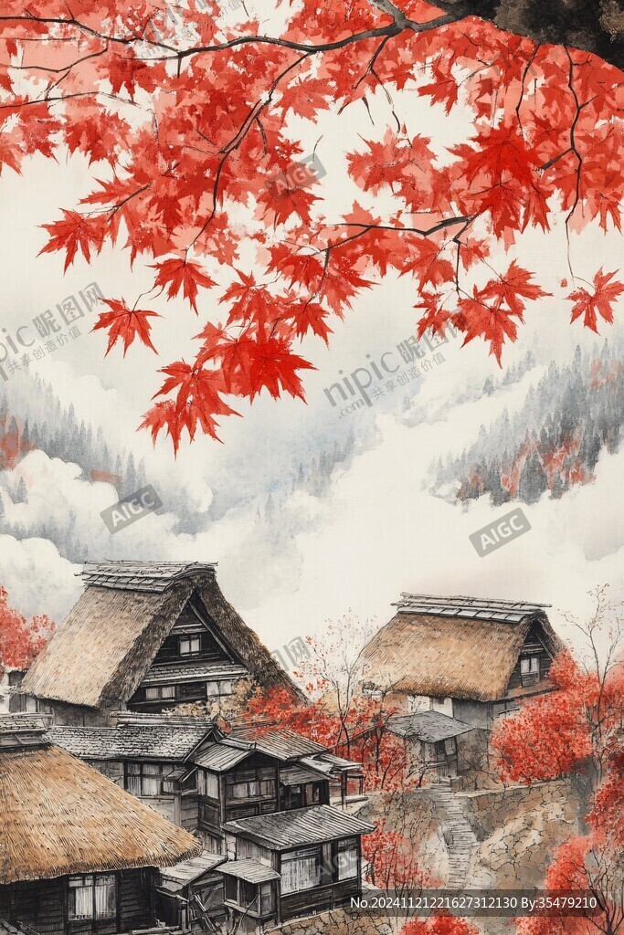 紅葉古風(fēng)插畫