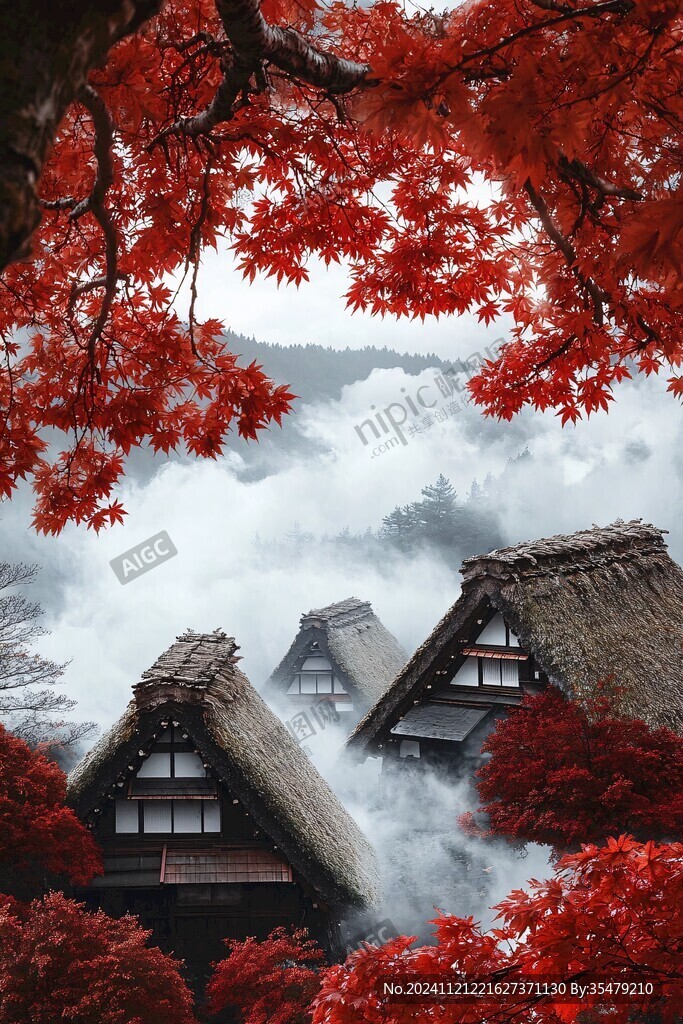 中式民居紅楓樹