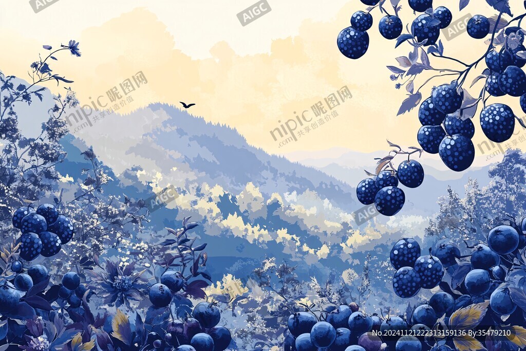 手繪風藍莓包裝插畫