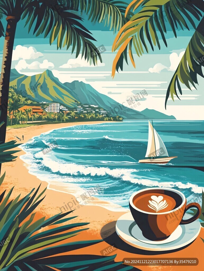 海邊風景插畫
