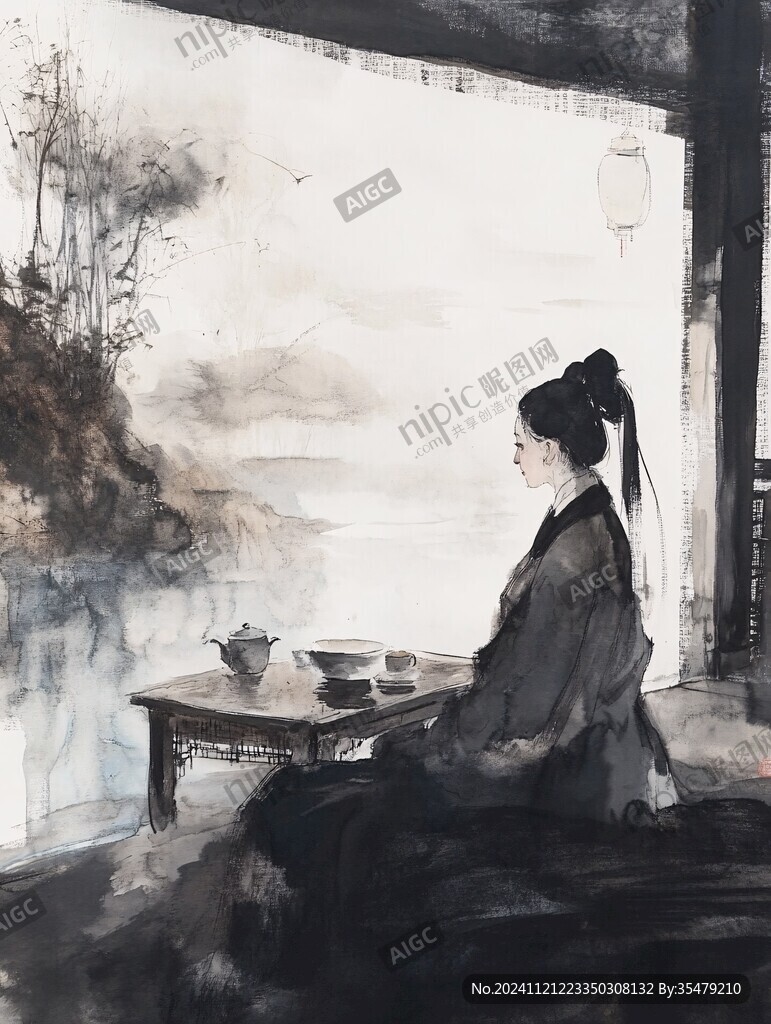 古風人像水墨