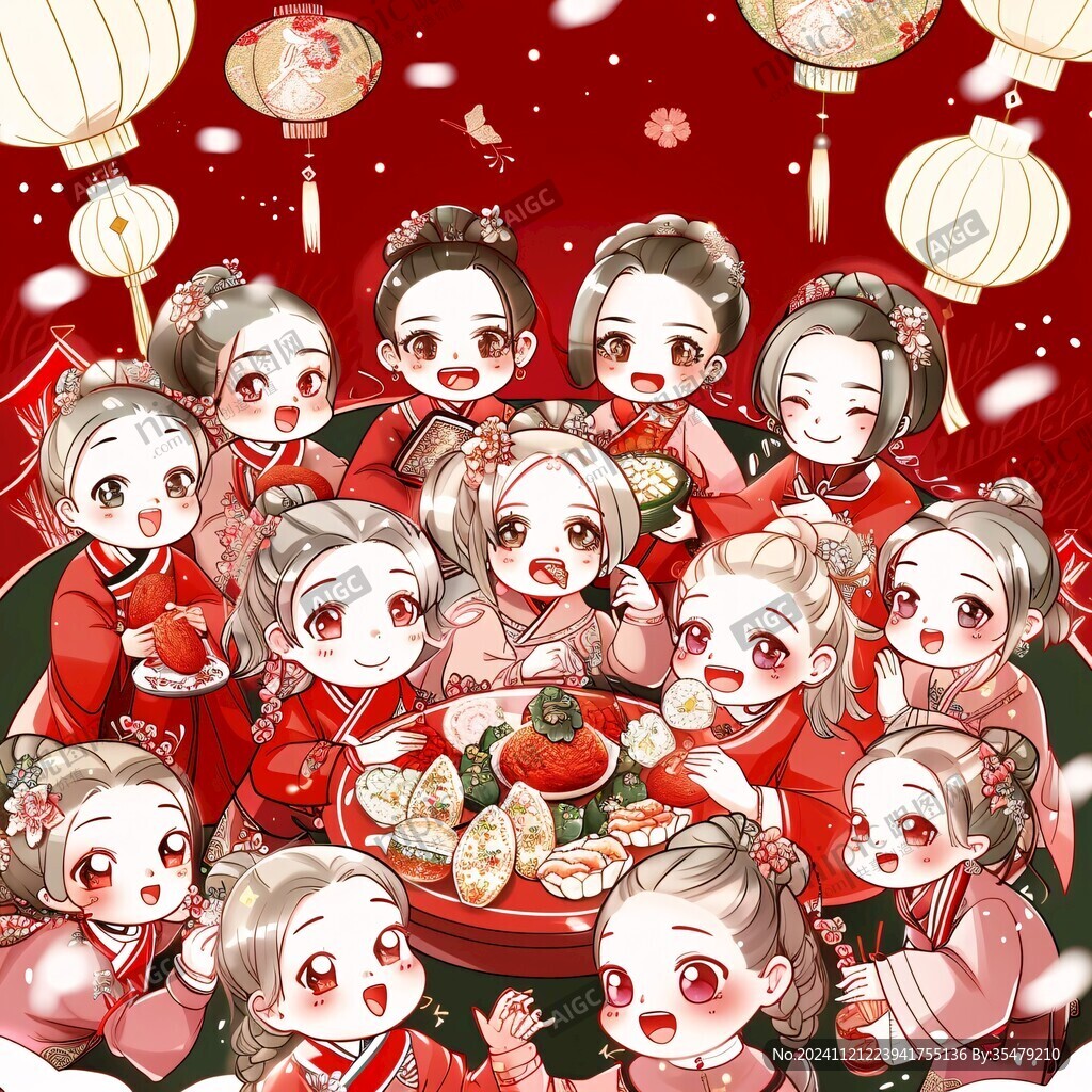 古風(fēng)漢服q版女孩過年