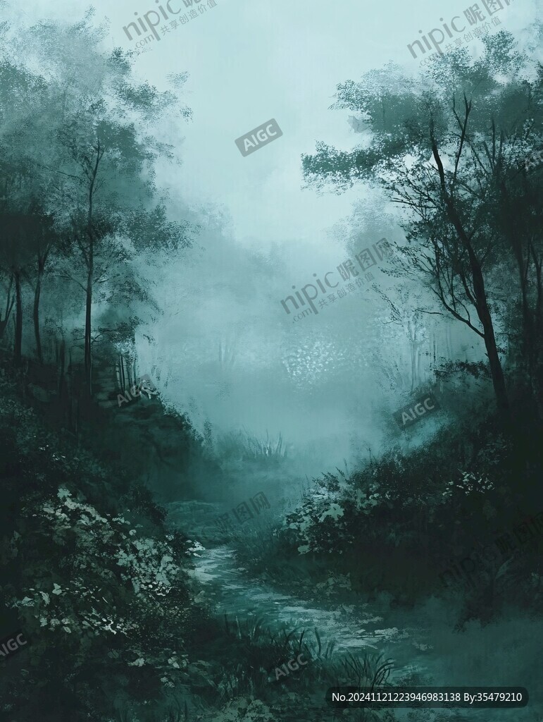 水墨風格迷霧森林
