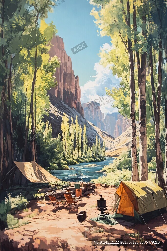 手繪山林露營地