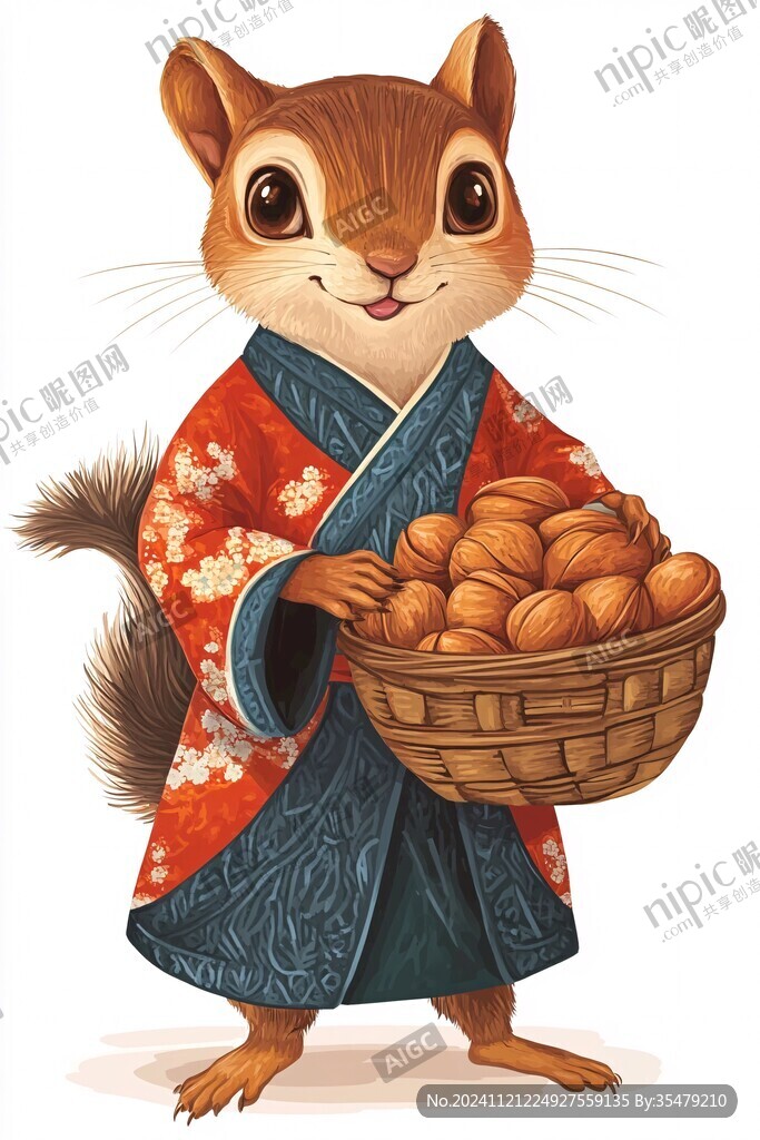 松鼠手繪包裝袋插畫
