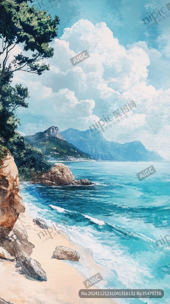 唯美海岸風景插畫