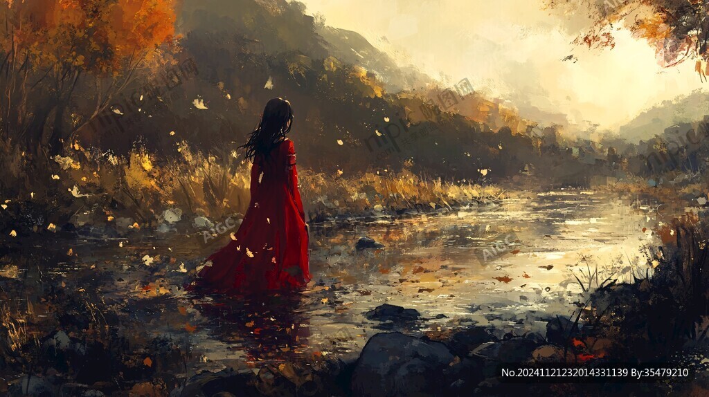 紅衣少女背影