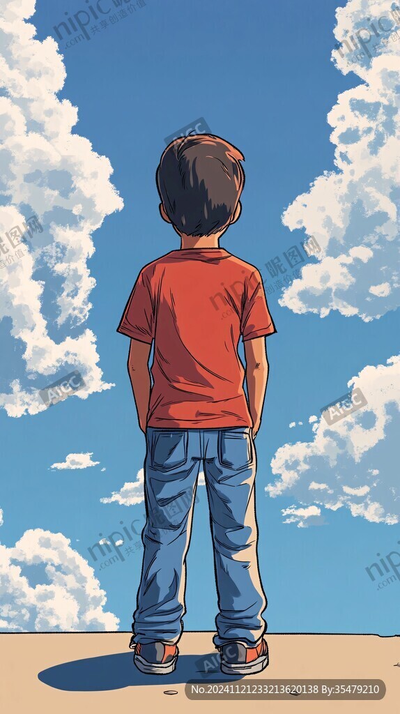 卡通男孩背影