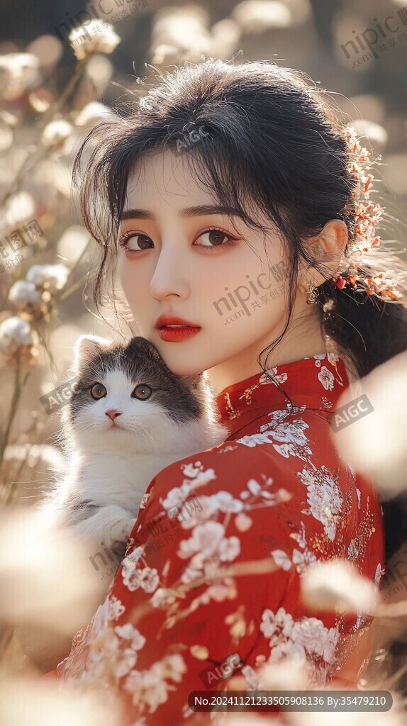 紅毛衣的古典少女
