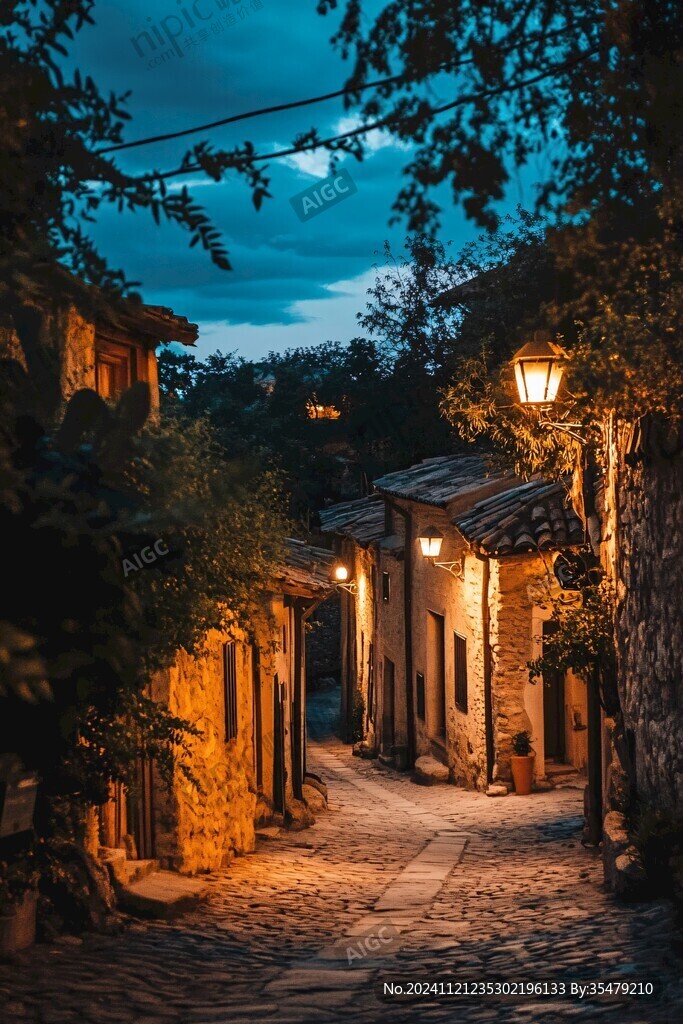 村鎮(zhèn)夜景村莊建筑