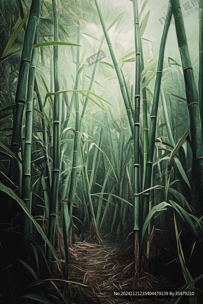 竹林油畫