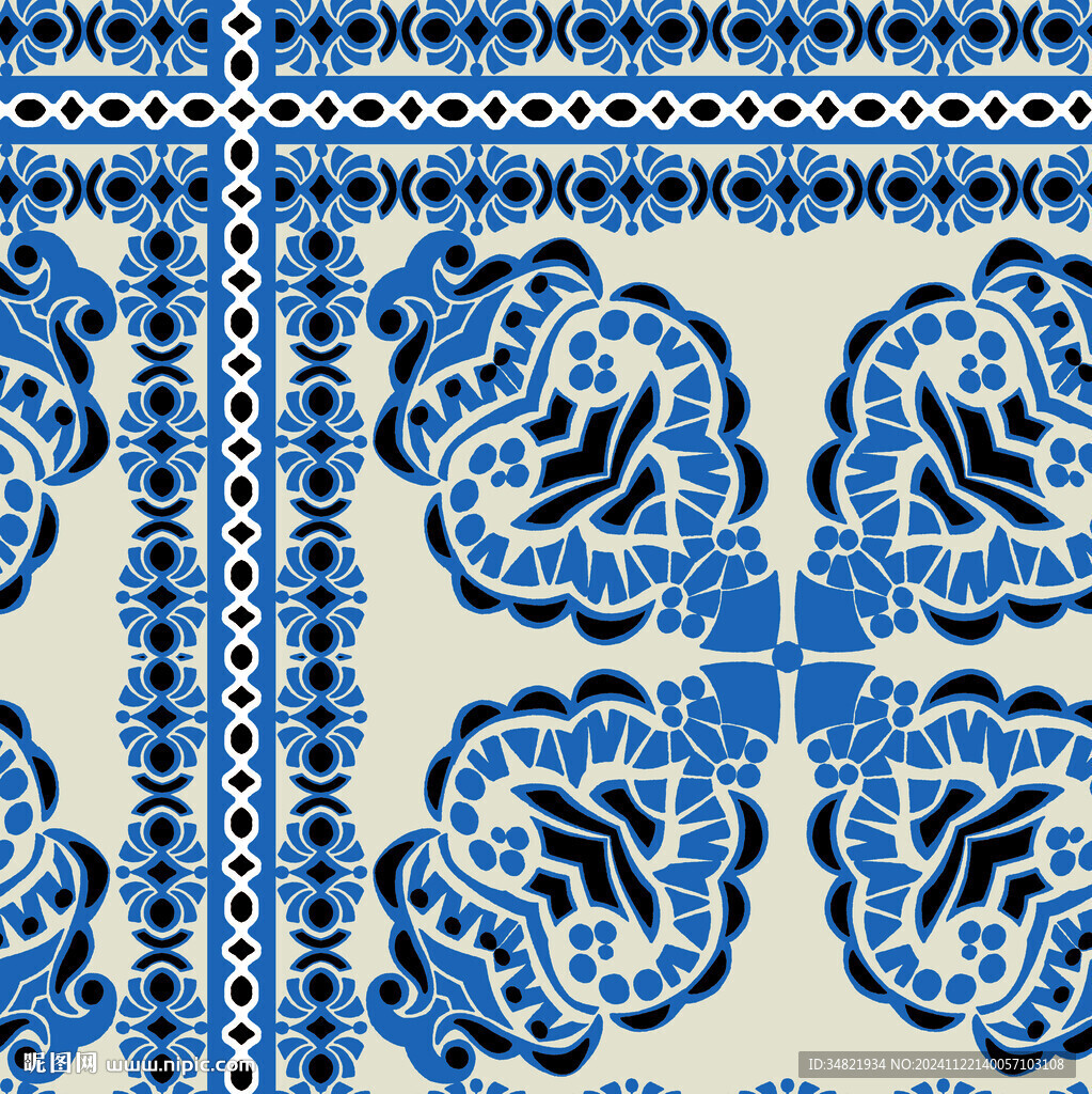 對(duì)稱藍(lán)白花紋
