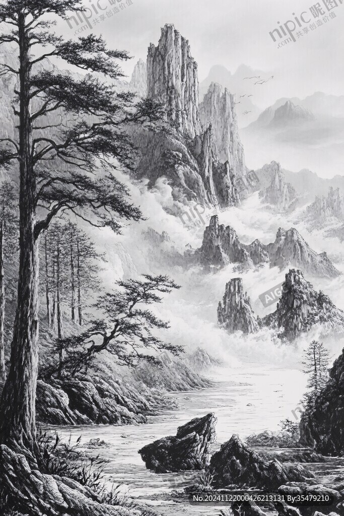 黑白畫山水畫后現(xiàn)代