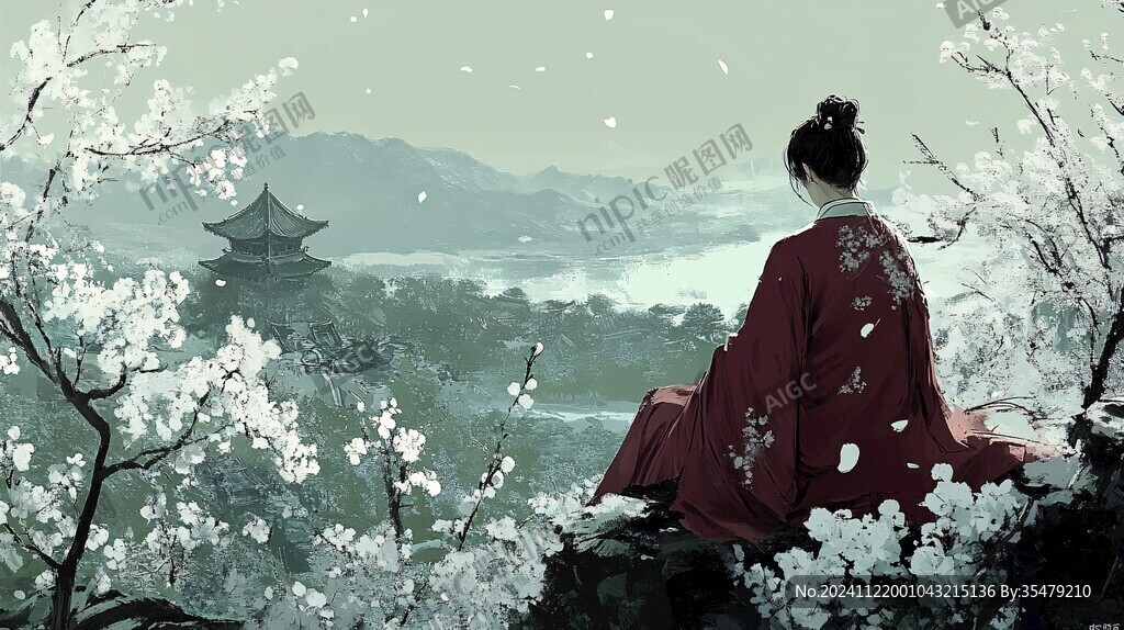 古風背影女孩插畫