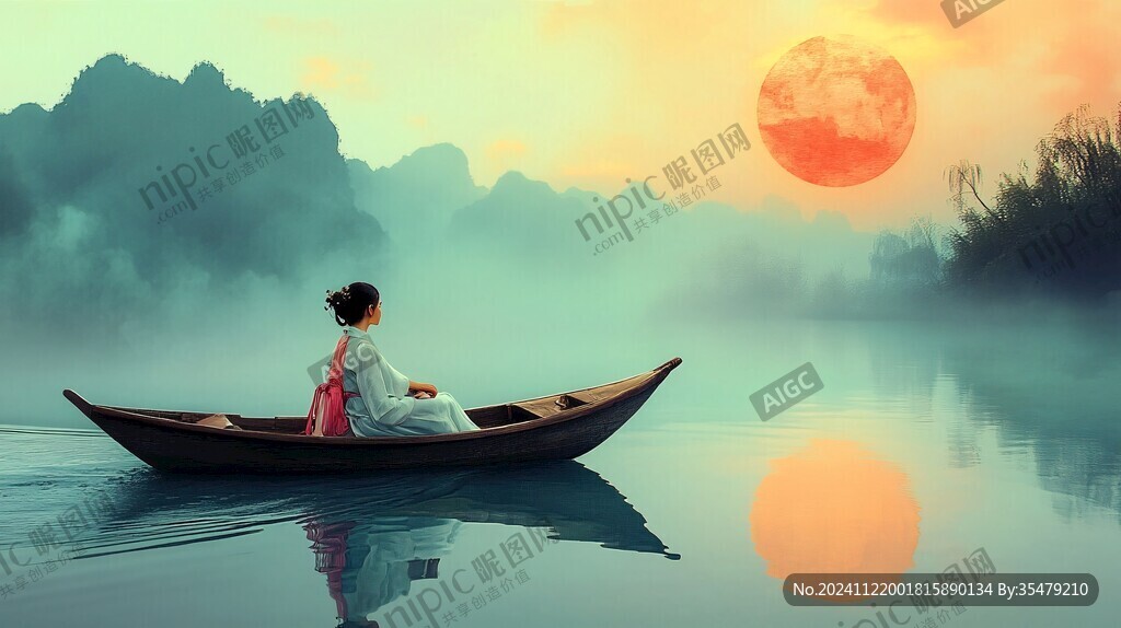 泛舟撫琴
