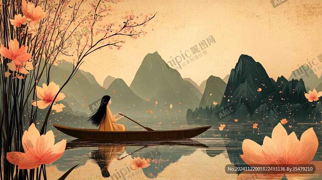 山水行舟插畫