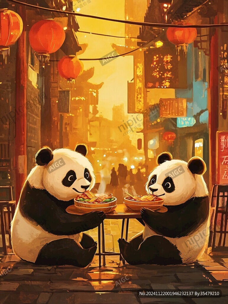 熊貓火鍋插畫