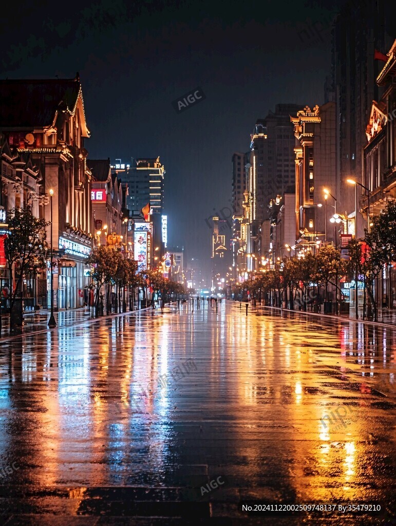 小雨中的天街