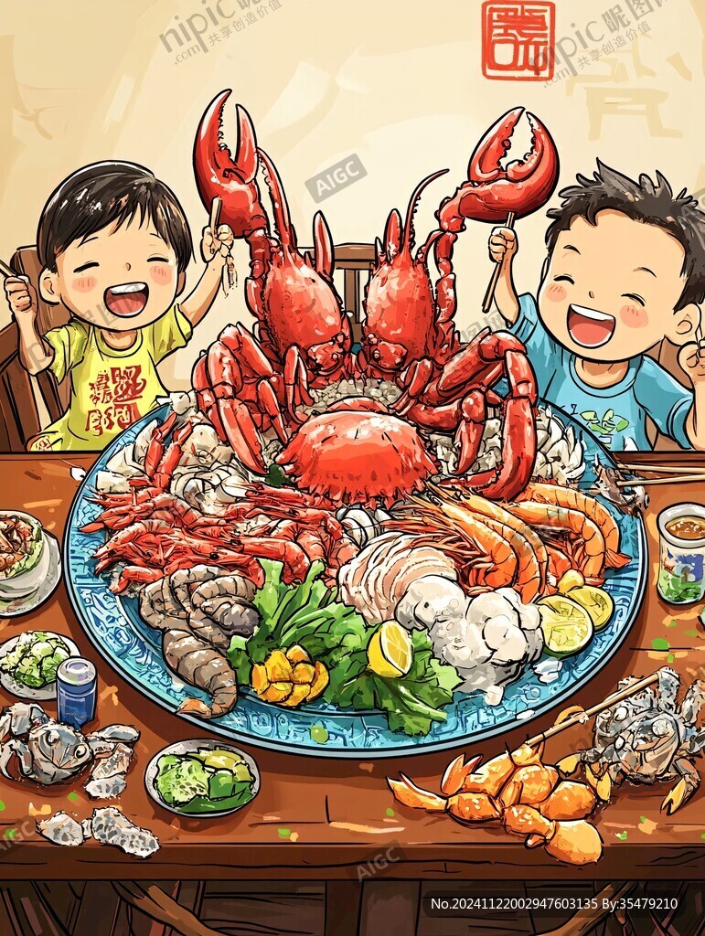 龍蝦仔餐飲插畫