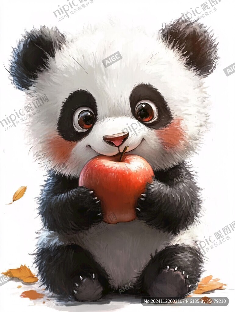 吃蘋果的熊貓插畫