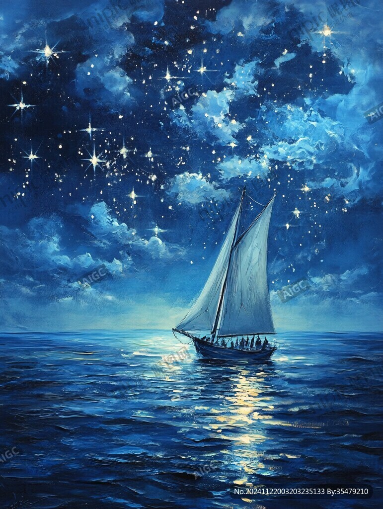 海洋大海月光帆船