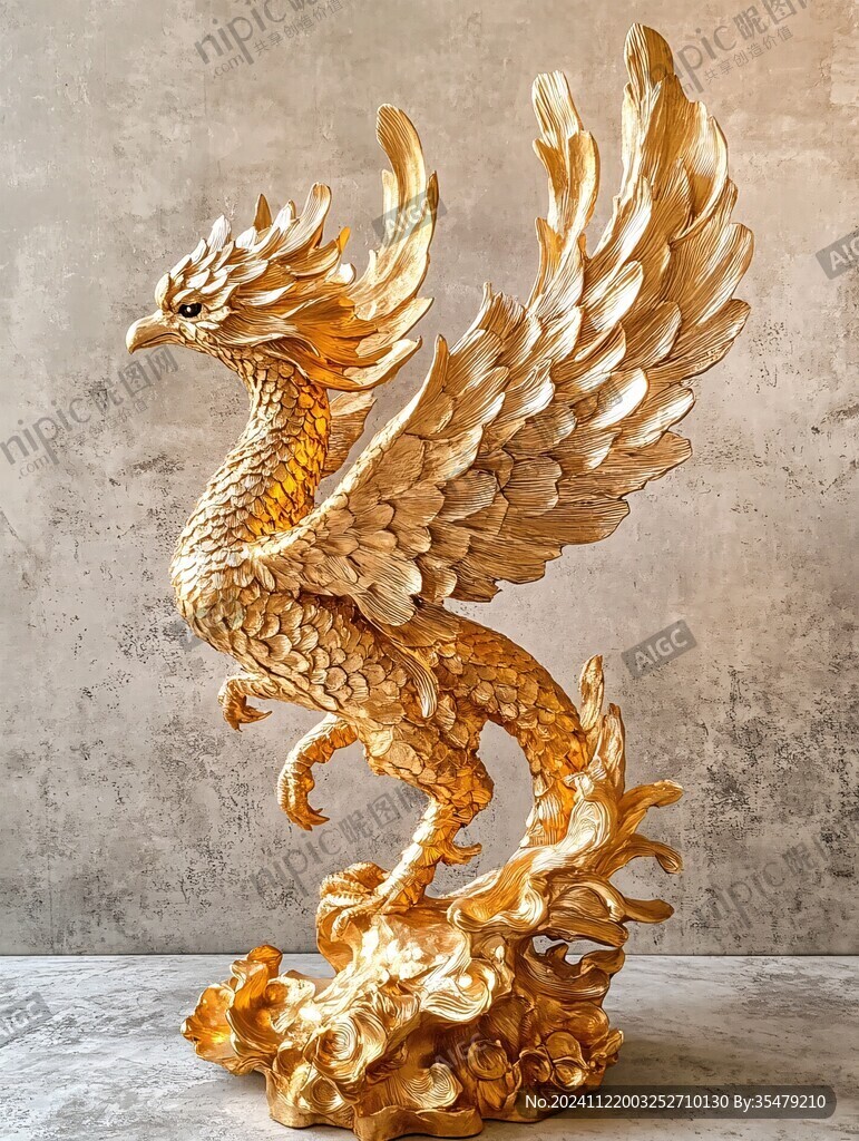 木雕鳳凰擺件