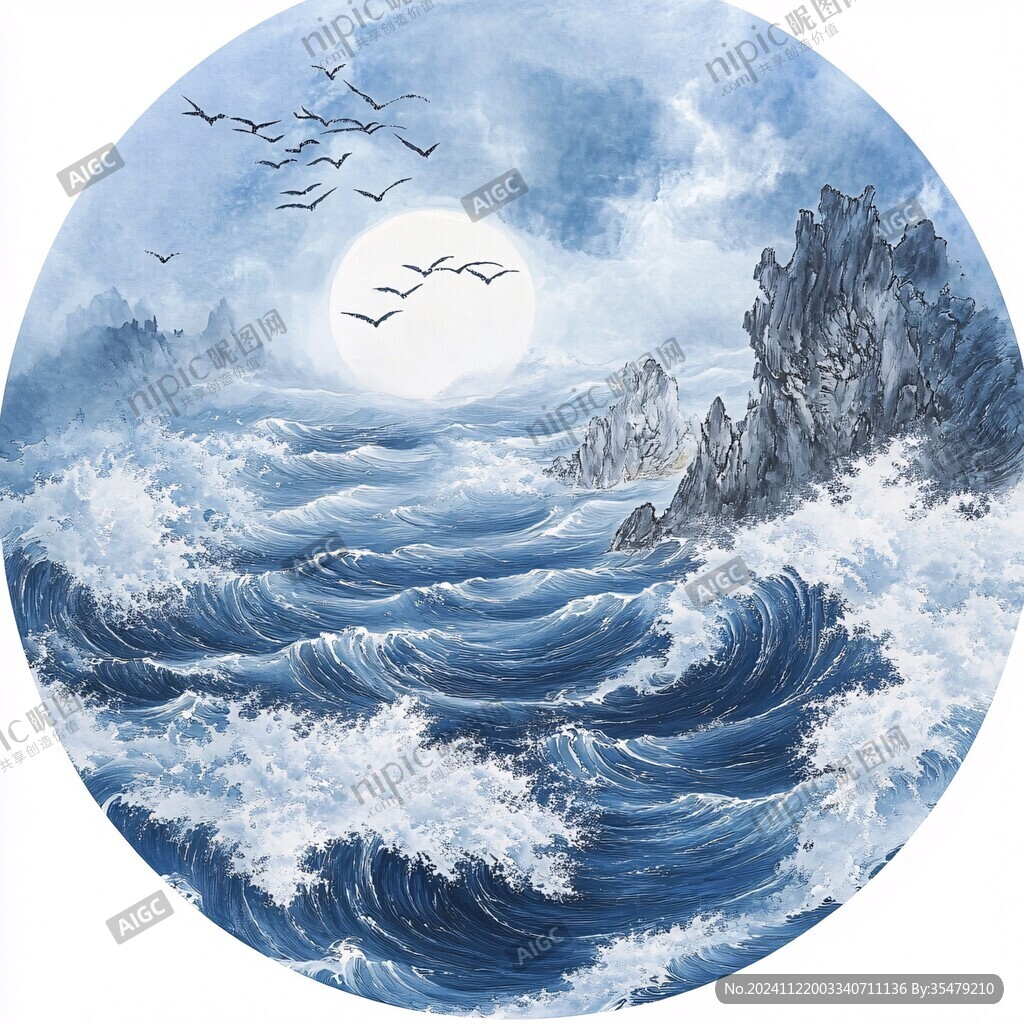 古風(fēng)海浪包裝插畫