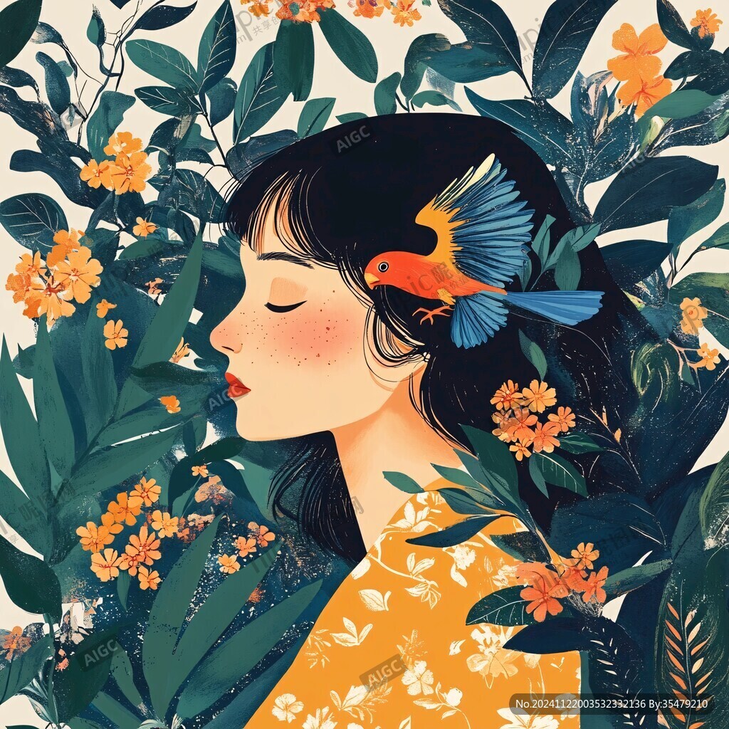 少女與花插畫