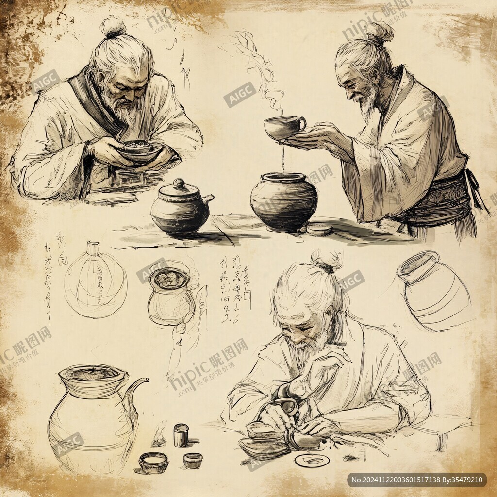 手繪熬藥人物