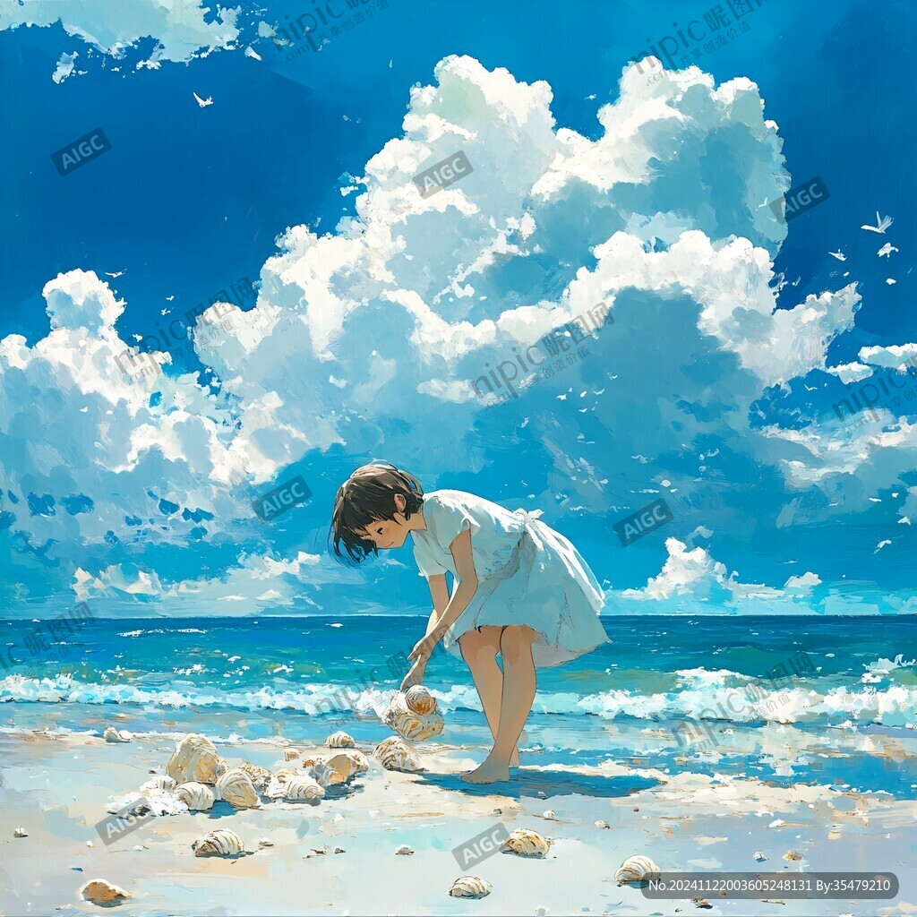 海邊少女插畫