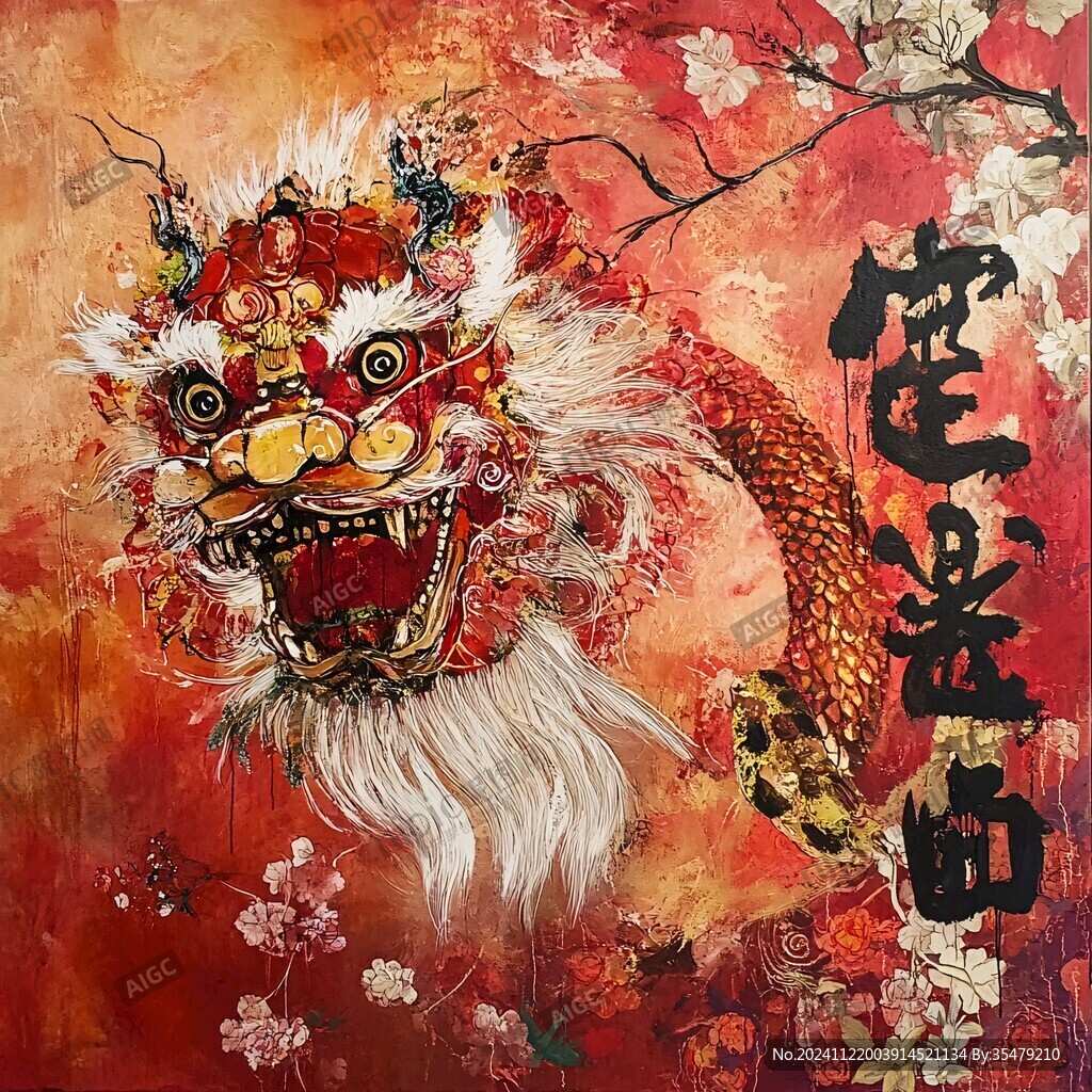 舞獅油畫(huà)