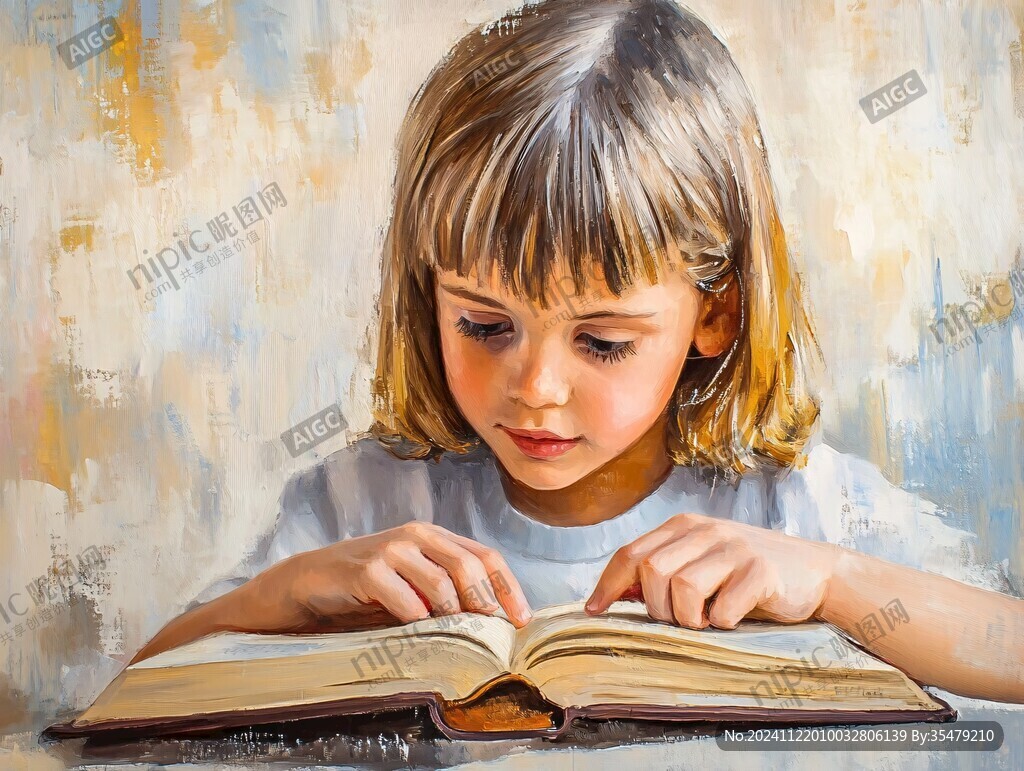 小女孩讀書配圖