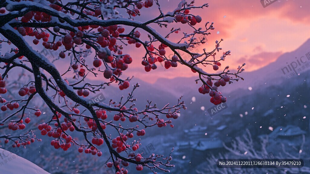 紅果實(shí)雪景